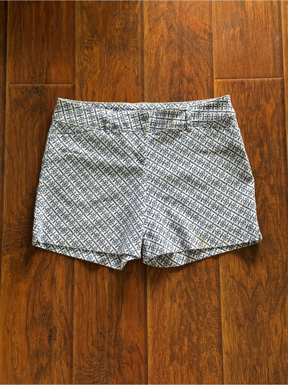 The Limited White and Blue Geometric High-Waist Shorts